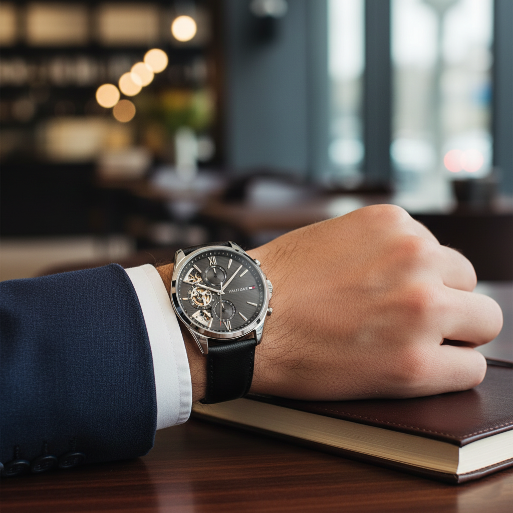 Tommy Hilfiger Men's Multi-Function Watch – Model 1710644 – Black Leather Strap