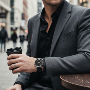 Emporio Armani AR0397 Men’s Black Dial Black Leather Chronograph Watch - Luxury Hub Store