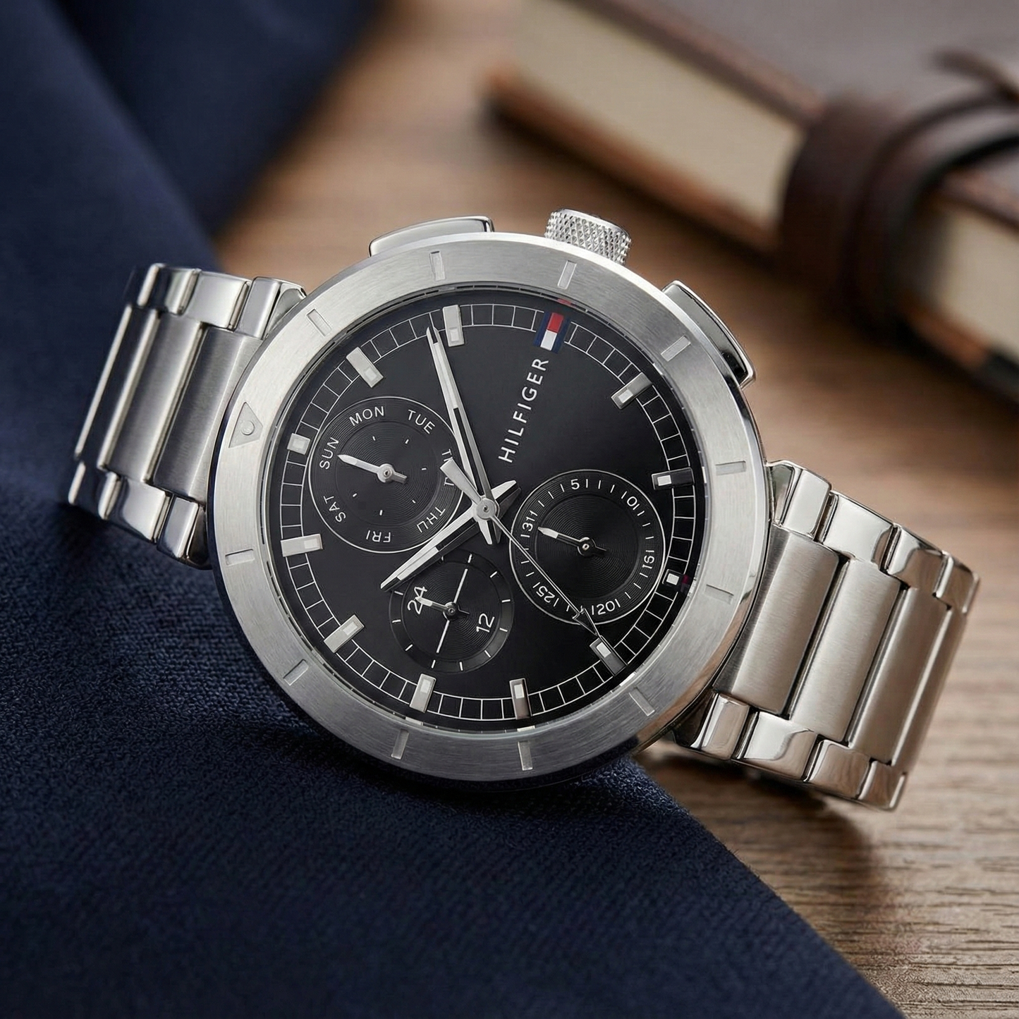 Tommy Hilfiger 1792116 Men’s Multi-Function Watch – Black Dial & Silver Stainless-Steel Bracelet