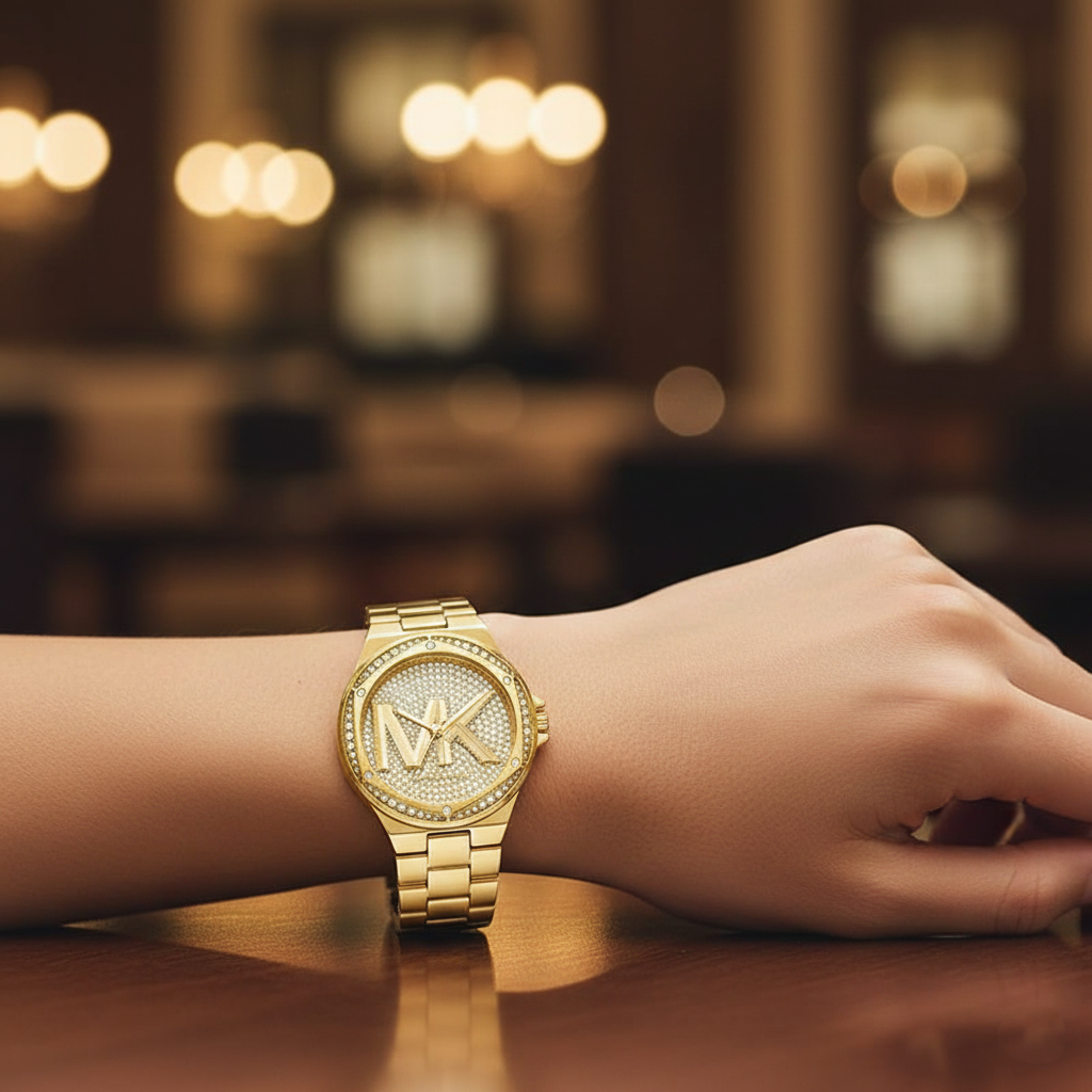 Michael Kors Lennox MK7229 Women’s Gold Crystal Dial Gold Bracelet Multi-Function Watch - Luxury Hub Store
