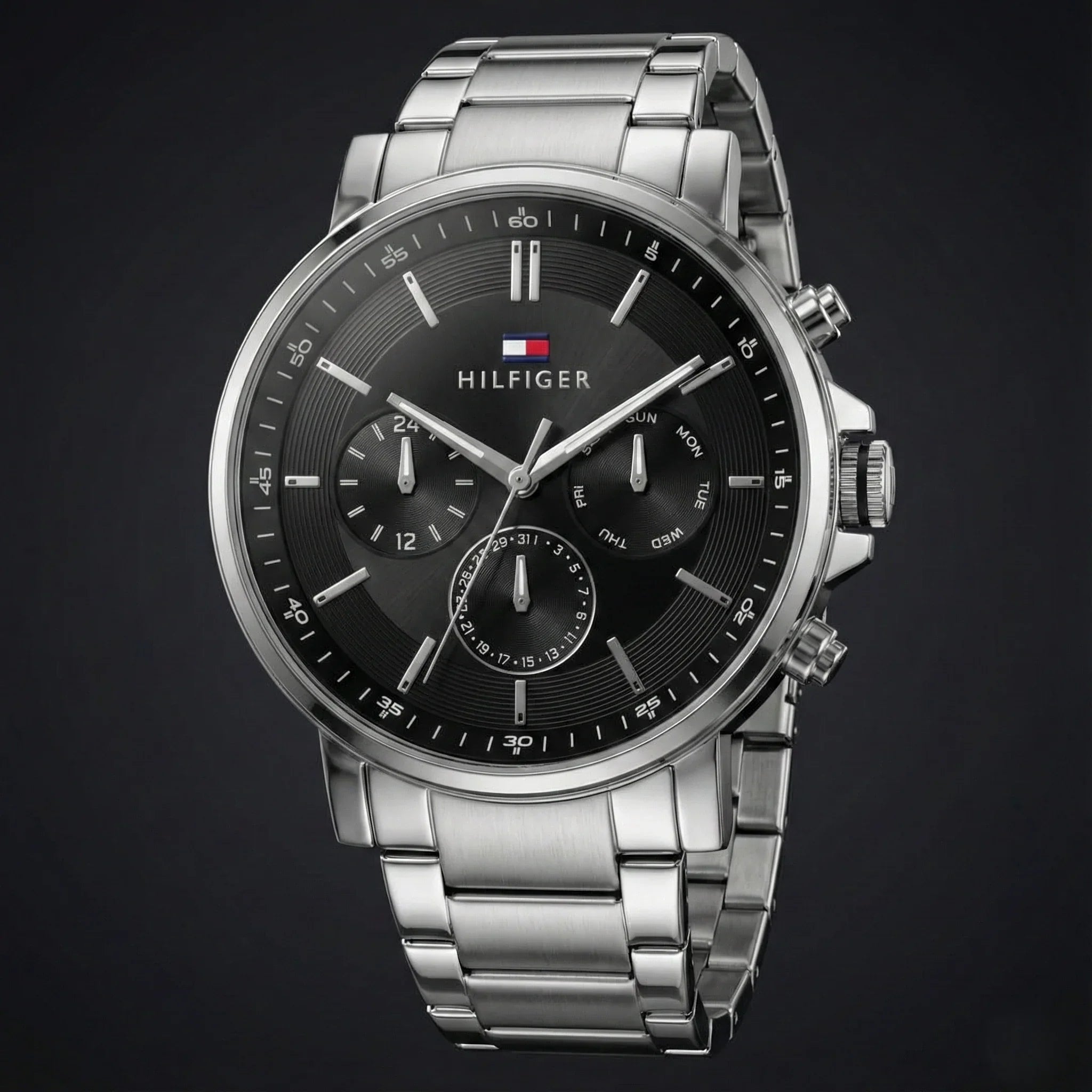 Tommy Hilfiger 1710667 Men’s Chronograph Watch – Black Dial & Stainless-Steel Bracelet - Luxury Hub Store