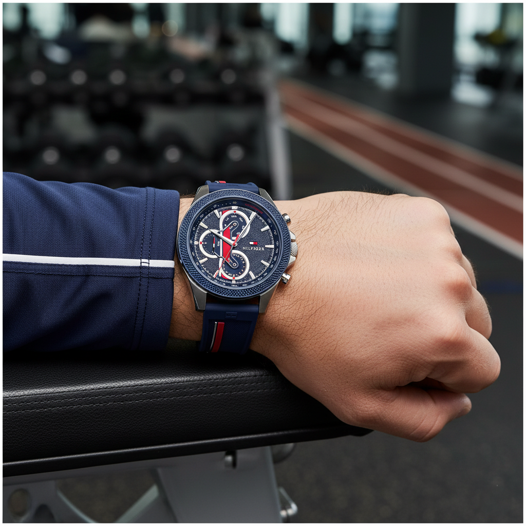 Tommy Hilfiger 1792083 Men's Multi-Function Watch – Blue Dial, Blue Silicone Strap, Stainless-Steel Case