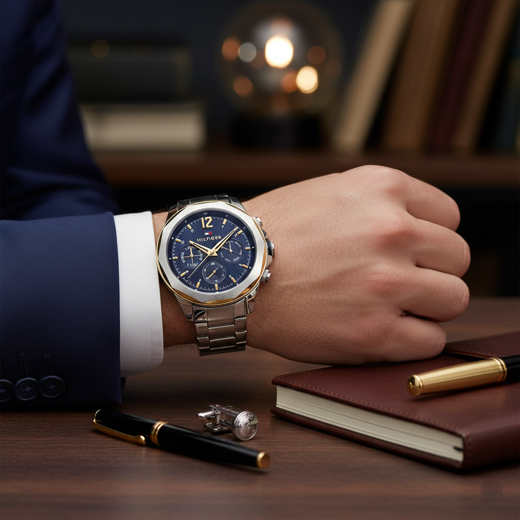 Tommy Hilfiger Men's Multi-Function Watch – Model 1792059 – Silver & Gold Stainless Steel