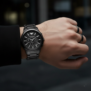 Emporio Armani AR1452 Men’s Black Dial Black Ceramic Ceramica Chronograph Watch - Luxury Hub Store