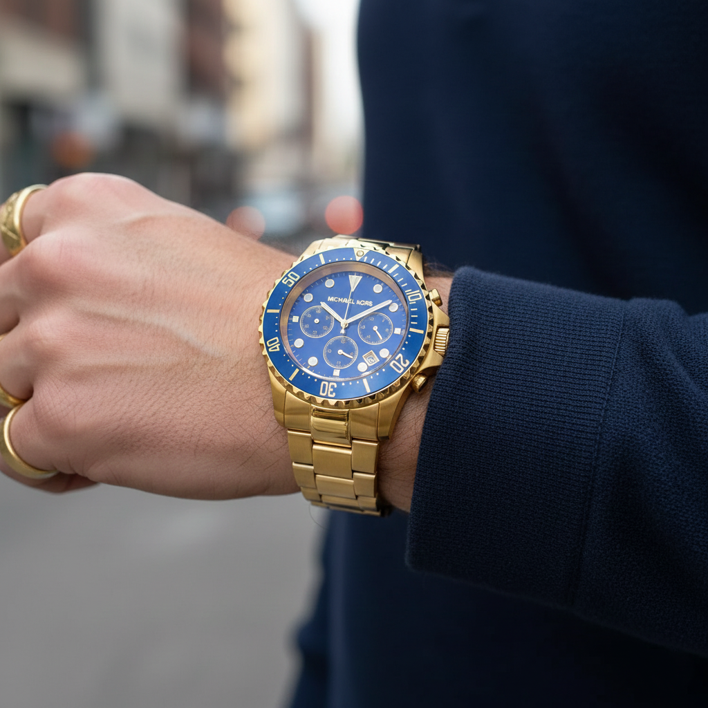 Michael Kors MK8267 Men’s Blue Dial Gold Stainless Steel Everest Chronograph Watch - Luxury Hub Store