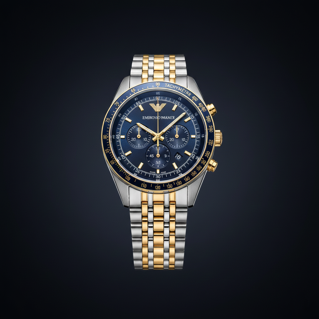 Emporio Armani AR6088 Men’s Blue Dial Two-Tone Stainless Steel Chronograph Watch - Luxury Hub Store