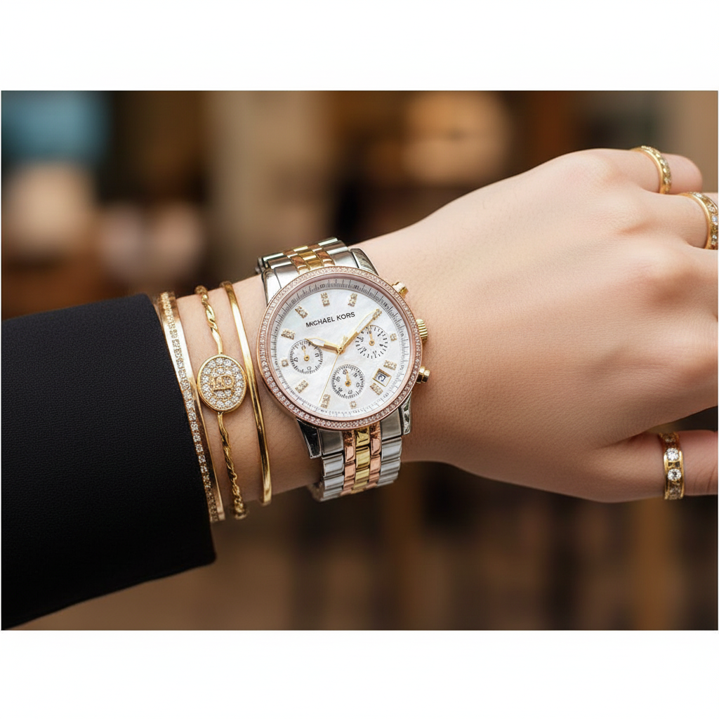 Michael Kors MK5650 Ritz Women’s Mother of Pearl Dial Two-Tone Chronograph Watch - Luxury Hub Store