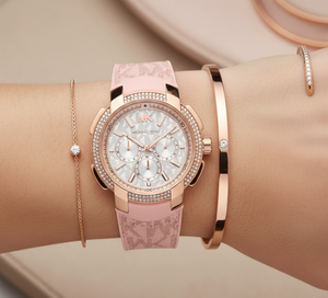 Michael Kors MK7222 Women’s White Dial Pink Logo Strap Rose Gold Multi-Function Watch - Luxury Hub Store