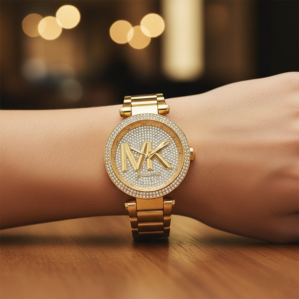Michael Kors Parker MK7283 Women’s Crystal-Pave Dial Gold-Tone Bracelet Watch - Luxury Hub Store