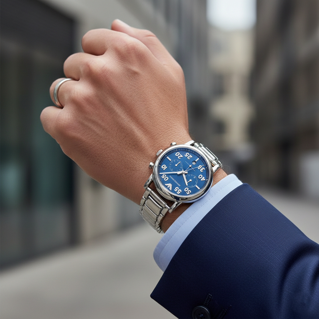 Emporio Armani AR11132 Men’s Blue Dial Stainless Steel Luigi Chronograph Watch - Luxury Hub Store