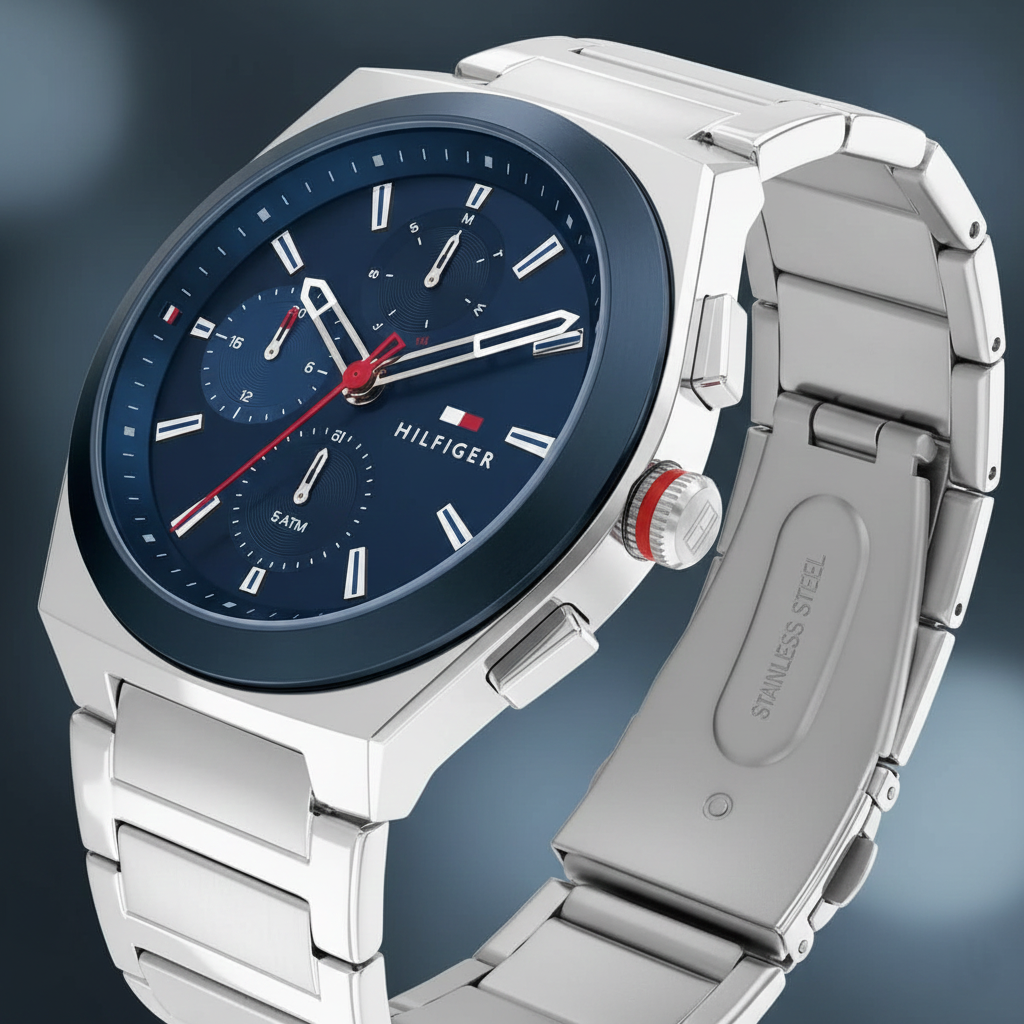 Tommy Hilfiger Connor 1791896 Men’s Blue Dial Silver Metal Multi-Function Watch - Luxury Hub Store