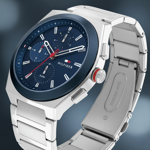 Tommy Hilfiger Connor 1791896 Men’s Blue Dial Silver Metal Multi-Function Watch - Luxury Hub Store