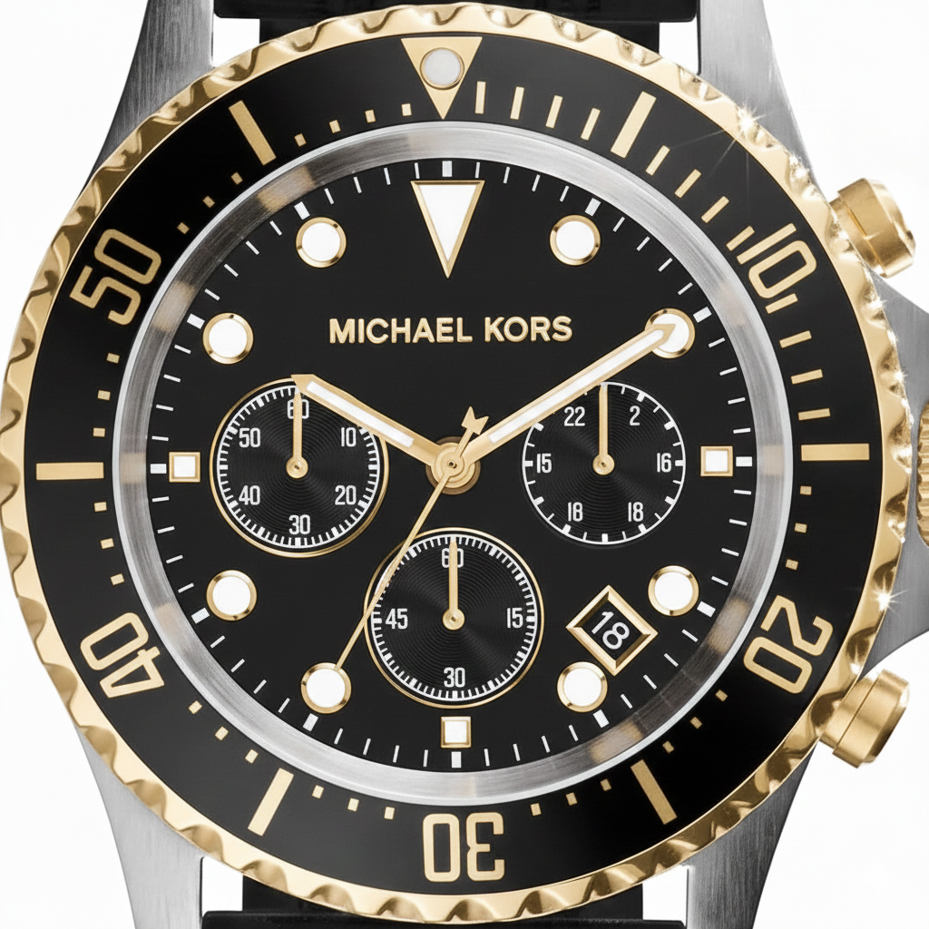 Michael Kors MK8366 Men’s Black Dial Black Silicone Strap Everest Chronograph Watch - Luxury Hub Store