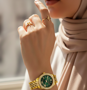 Michael Kors MK4870 Harlowe Women’s Gold Green Dial Crystal Watch - Luxury Hub Store