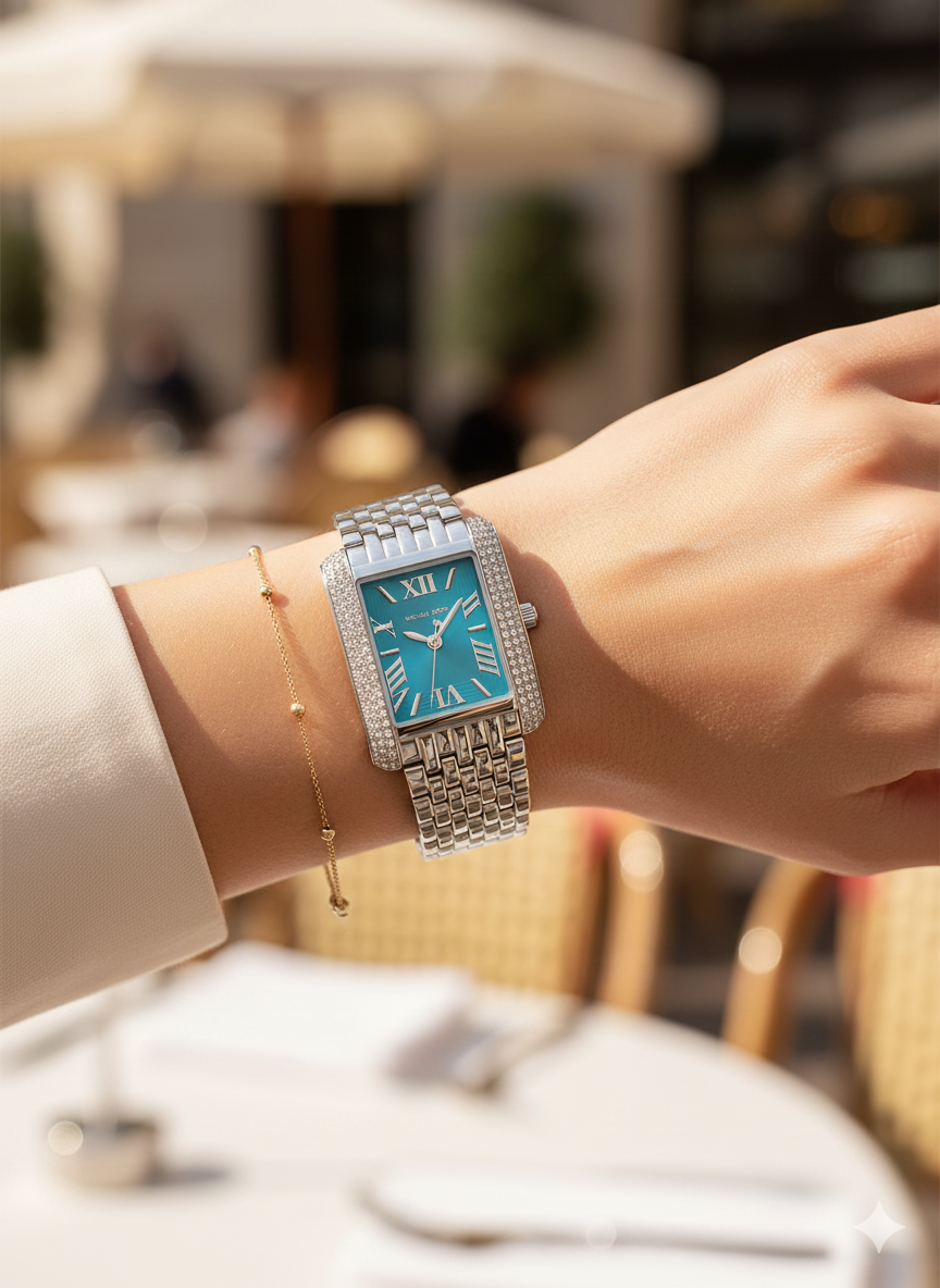 Michael Kors Emery Three MK4829 Women’s Silver Blue Dial Stainless Steel Watch - Luxury Hub Store