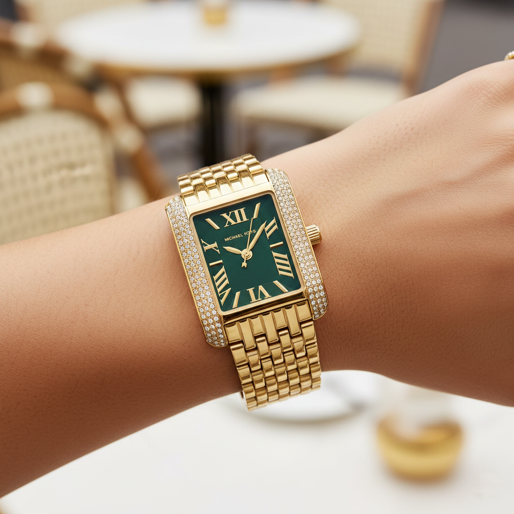 Michael Kors Emery Three MK4742 Women’s Gold Green Dial Stainless Steel Watch - Luxury Hub Store