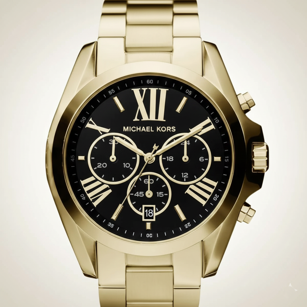 Michael Kors MK5739 Bradshaw Women’s Black Dial Gold Stainless Steel Chronograph Watch - Luxury Hub Store