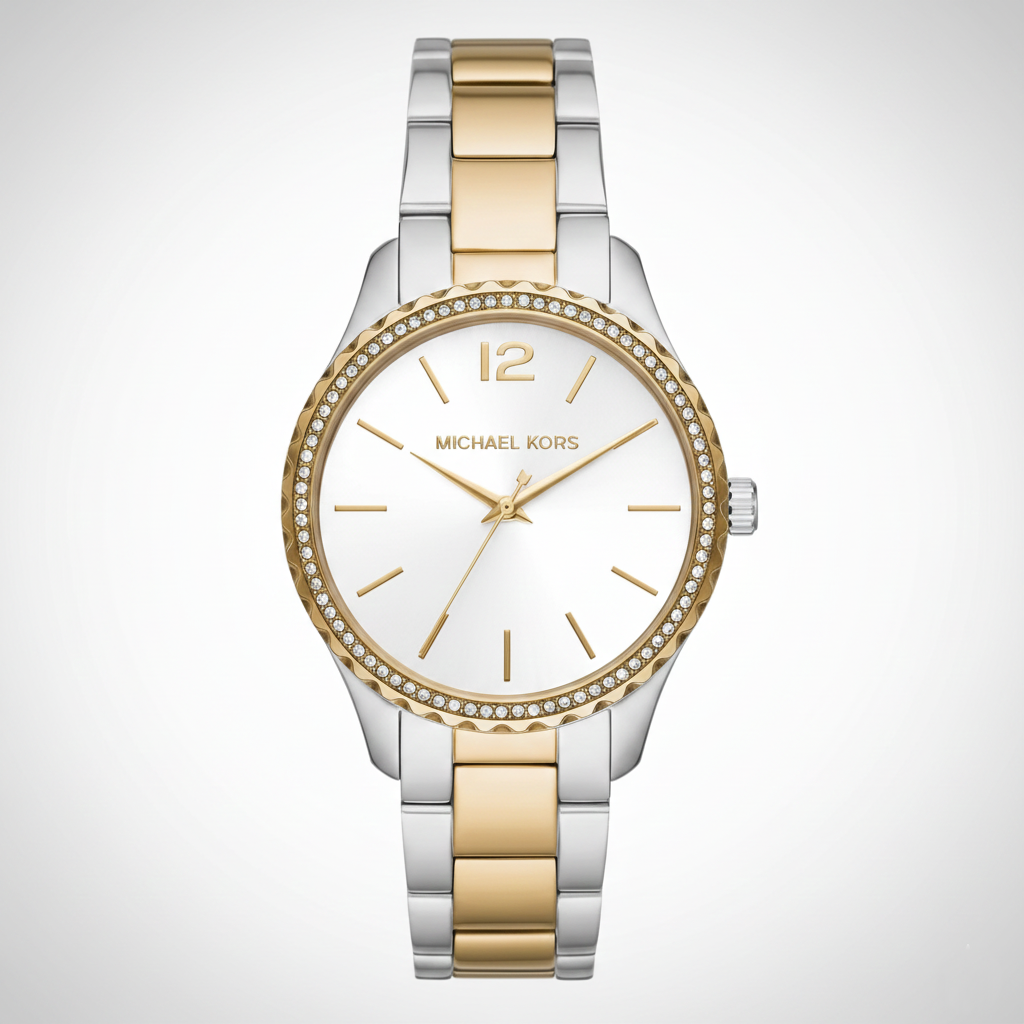 Michael Kors MK6899 Women’s Silver Dial Two-Tone Stainless Steel Crystal Bezel Watch - Luxury Hub Store
