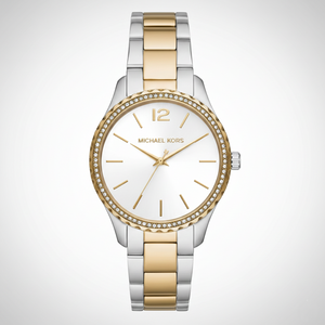 Michael Kors MK6899 Women’s Silver Dial Two-Tone Stainless Steel Crystal Bezel Watch - Luxury Hub Store