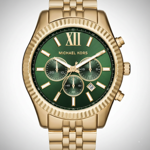 Michael Kors MK8446 Men’s Green Dial Gold Stainless Steel Lexington Chronograph Watch - Luxury Hub Store
