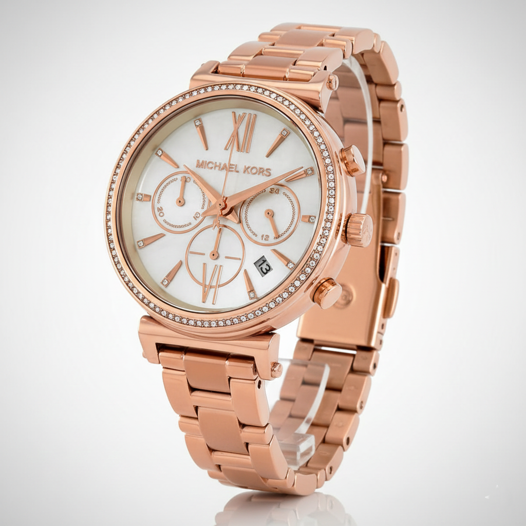 Michael Kors MK6576 Sofie Women’s Mother of Pearl Dial Rose Gold Chronograph Watch - Luxury Hub Store