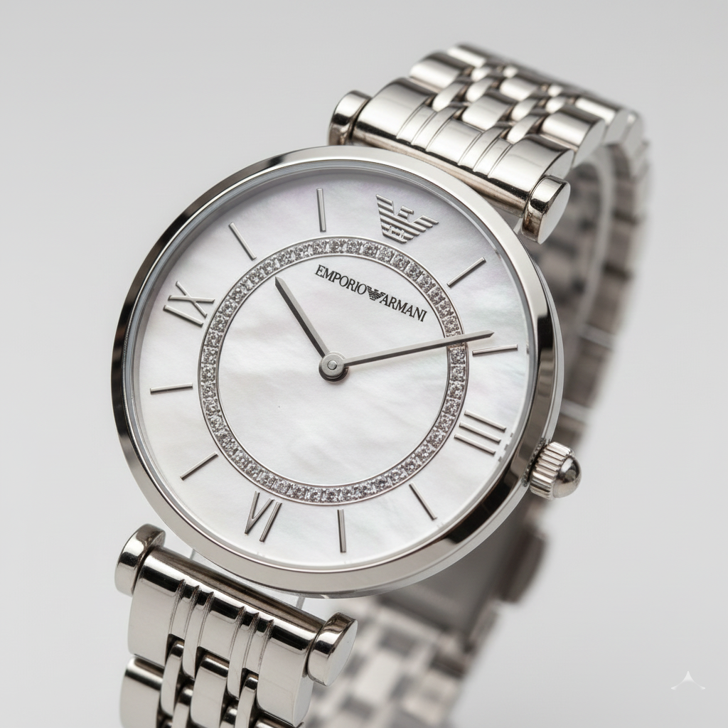 Emporio Armani AR1908 Women’s White Dial Silver Stainless Steel Gianni T-Bar Watch - Luxury Hub Store