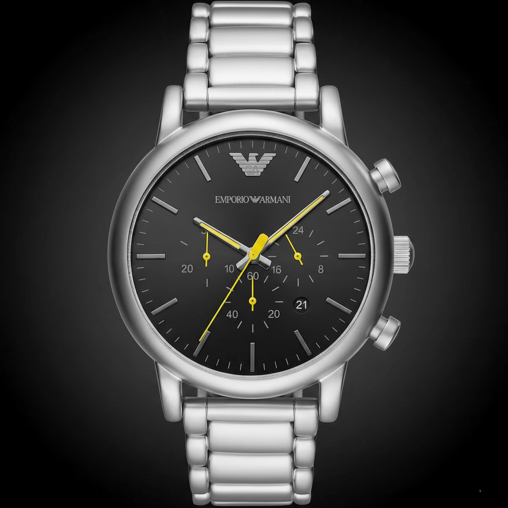 Emporio Armani AR11324 Men’s Black Dial Silver Stainless Steel Chronograph Watch - Luxury Hub Store