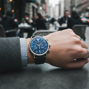 Emporio Armani AR11105 Men’s Blue Dial Black Leather Aviator Chronograph Watch - Luxury Hub Store