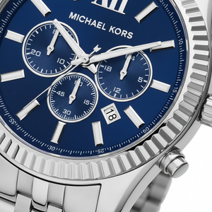 Michael Kors MK8280 Men’s Blue Dial Silver Stainless Steel Lexington Chronograph Watch - Luxury Hub Store