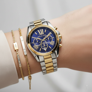Michael Kors MK5976 Bradshaw Women’s Navy Dial Two-Tone Stainless Steel Chronograph Watch - Luxury Hub Store