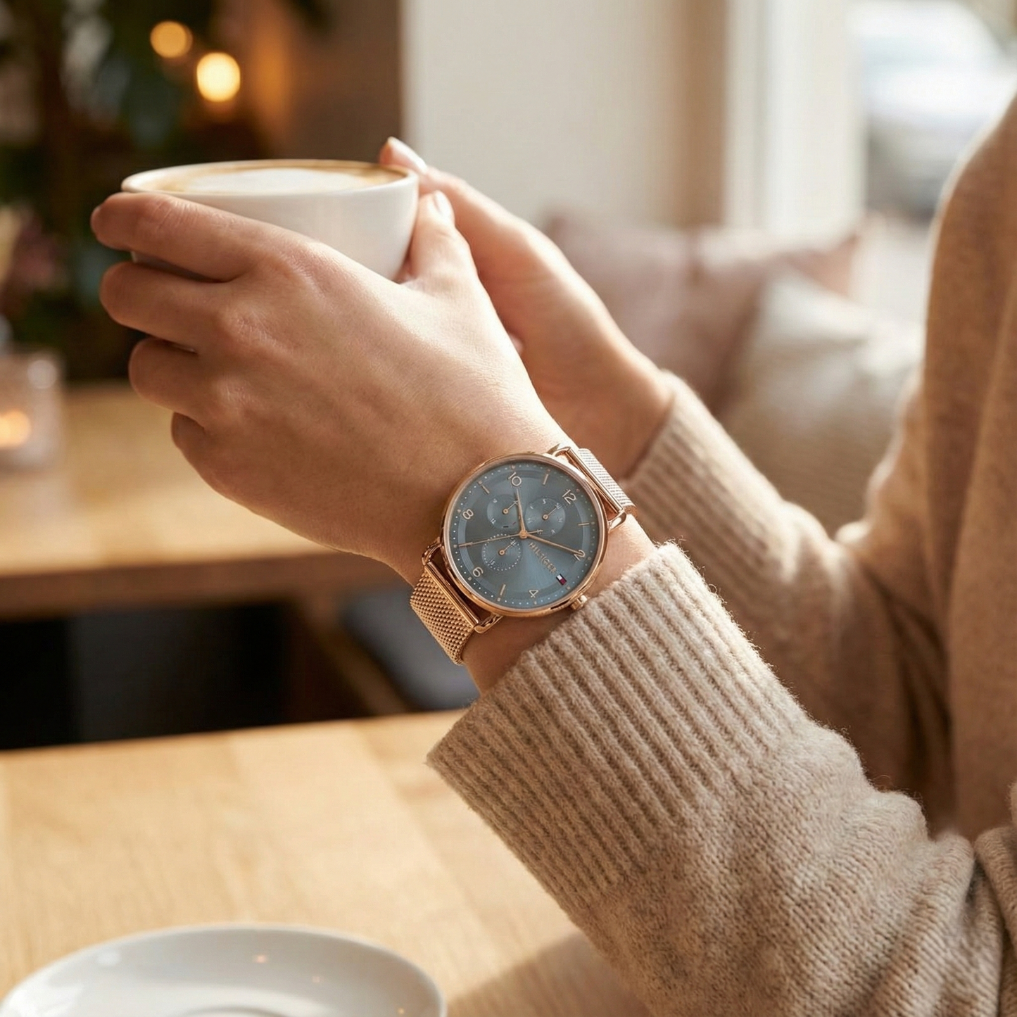 Tommy Hilfiger 1782664 Men’s Multi-Function Watch – Rose Gold Mesh Bracelet & Blue-Grey Dial