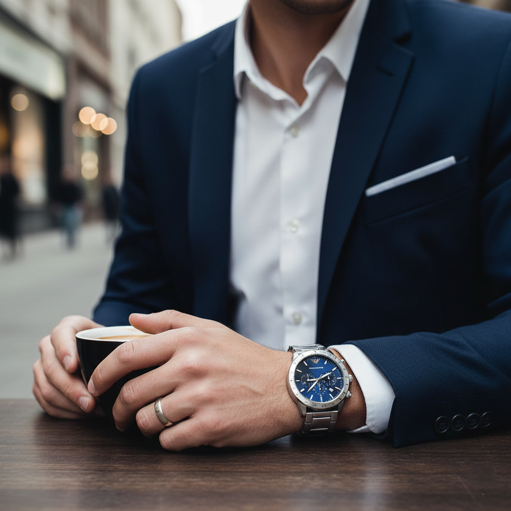 Emporio Armani AR11306 Men’s Blue Dial Silver Stainless Steel Chronograph Watch - Luxury Hub Store