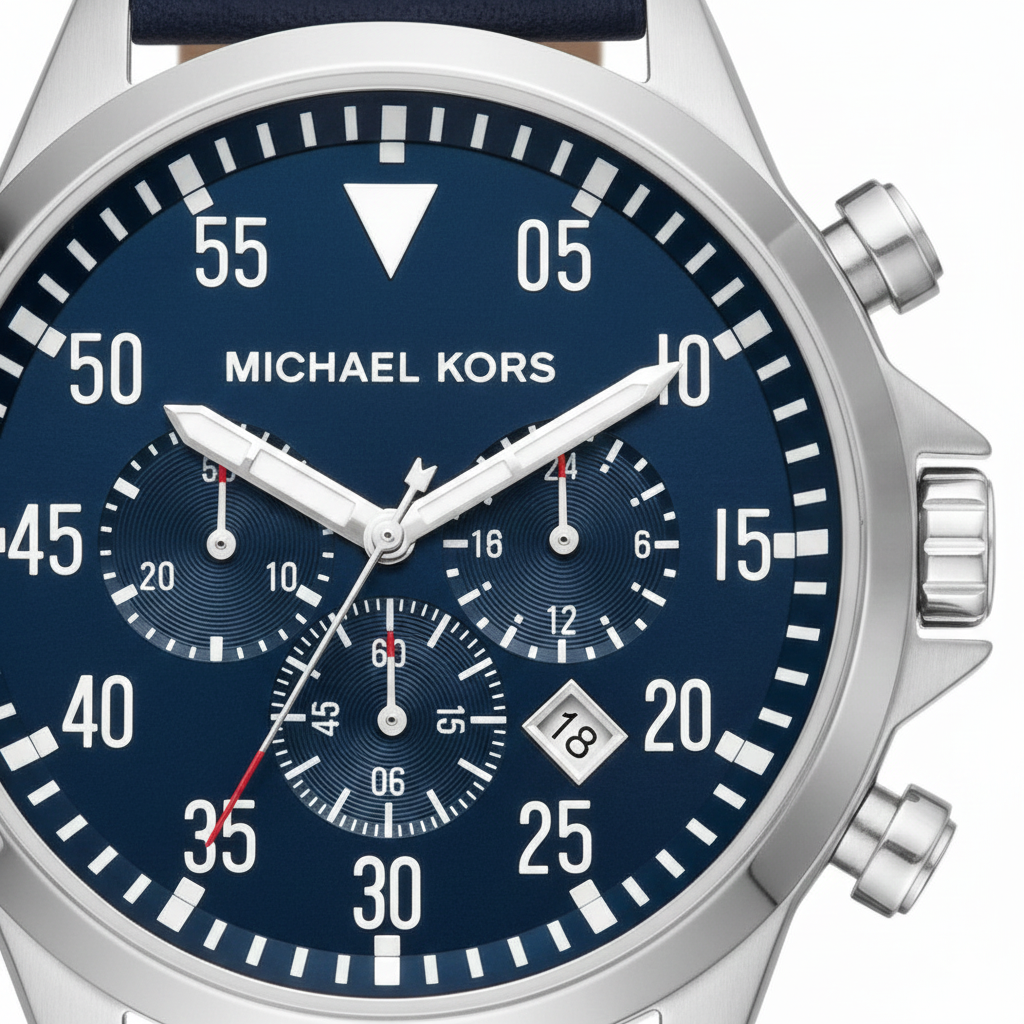 Michael Kors MK8617 Men’s Blue Dial Blue Leather Strap Gage Chronograph Watch - Luxury Hub Store