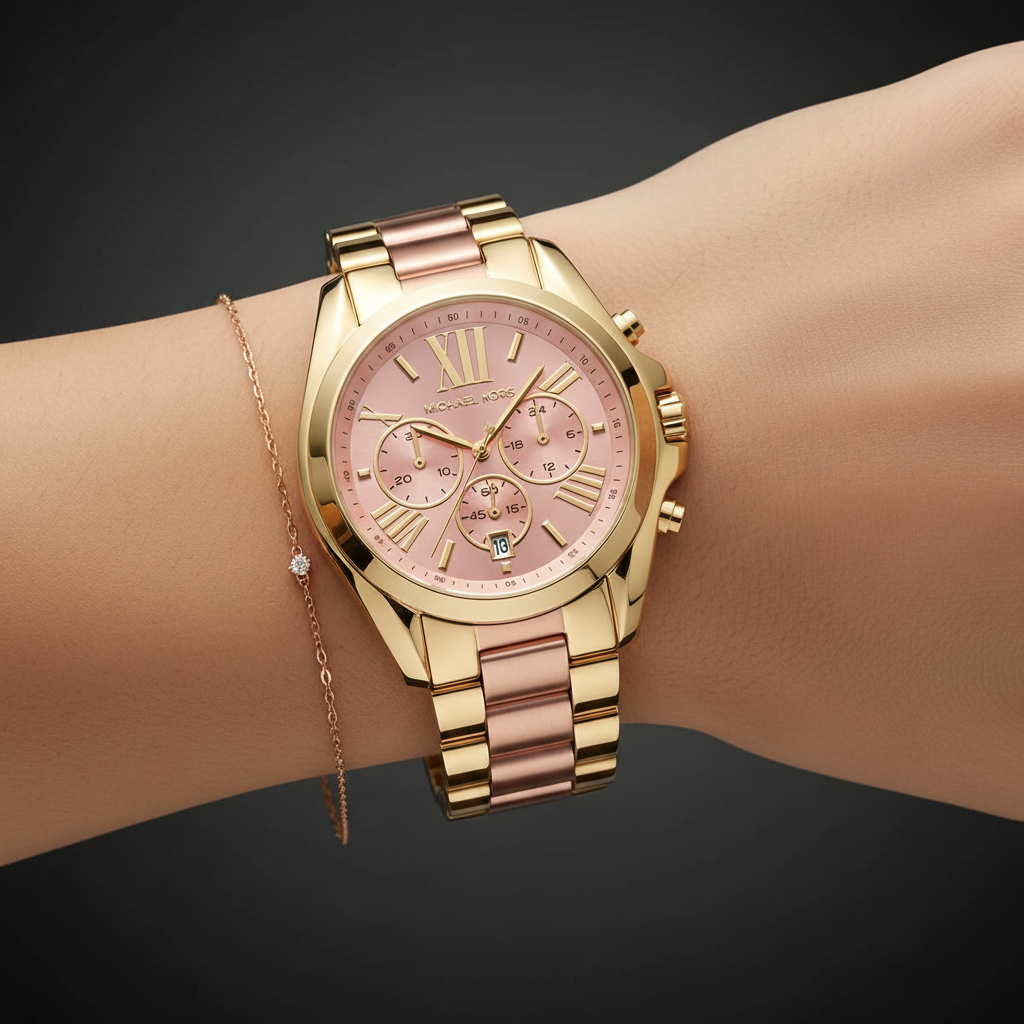 Michael Kors MK6359 Women’s Rose Gold Dial Two-Tone Stainless Steel Chronograph Watch - Luxury Hub Store