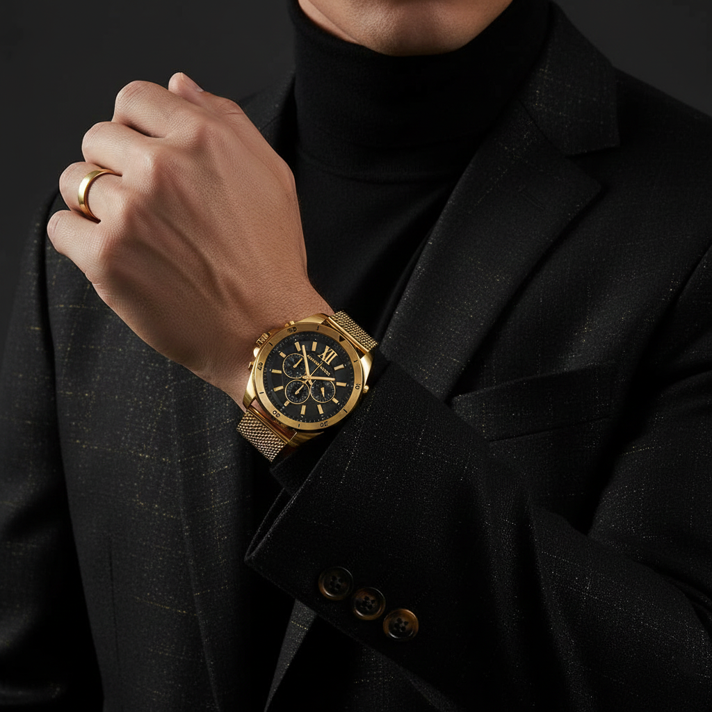 Michael Kors MK8867 Men’s Black Dial Gold Stainless Steel Brecken Chronograph Watch - Luxury Hub Store