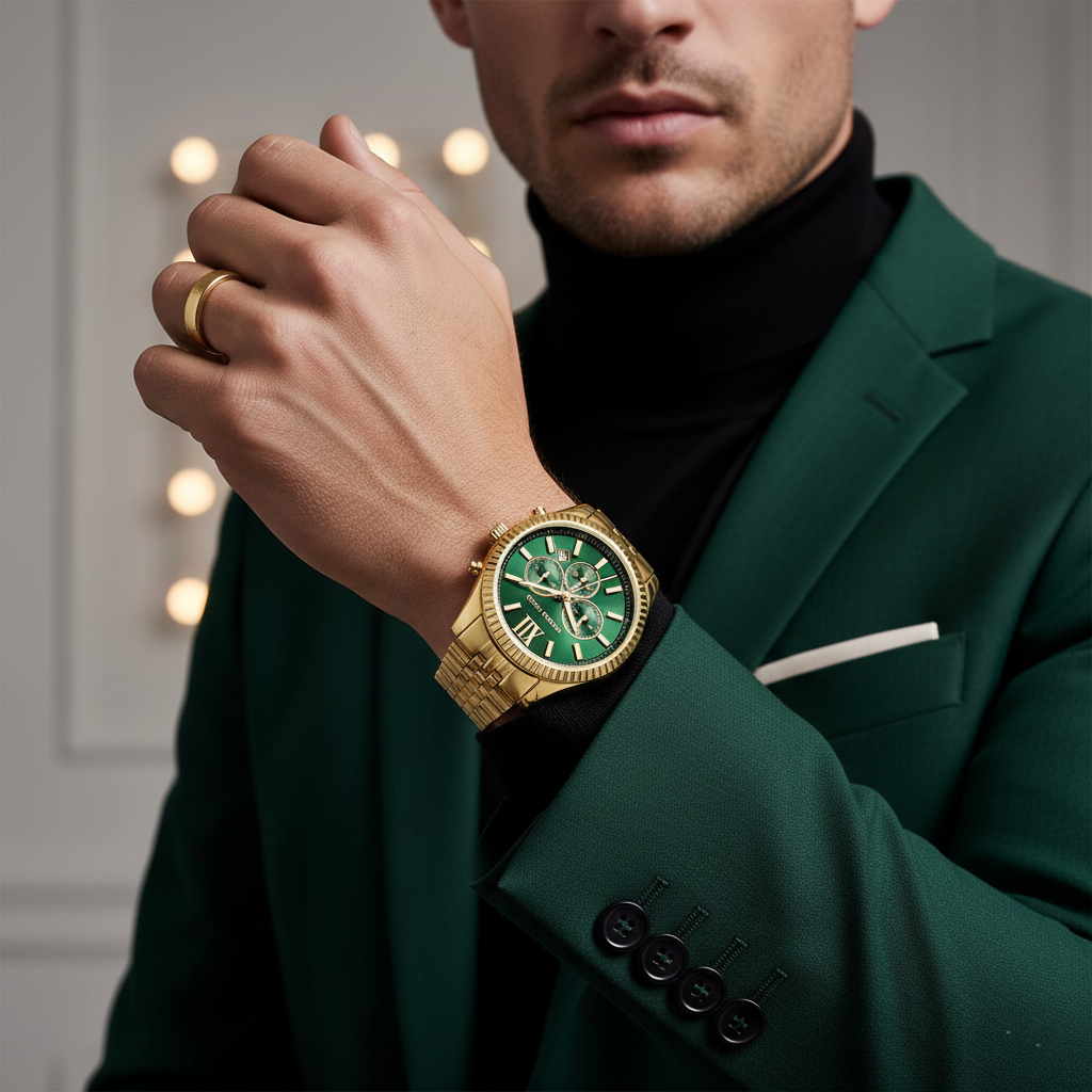 Michael Kors MK8446 Men’s Green Dial Gold Stainless Steel Lexington Chronograph Watch - Luxury Hub Store