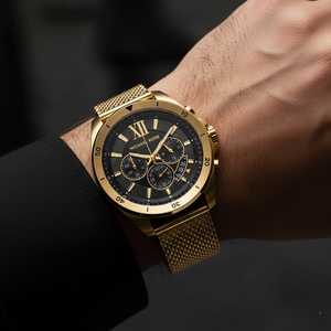 Michael Kors MK8867 Men’s Black Dial Gold Stainless Steel Brecken Chronograph Watch - Luxury Hub Store