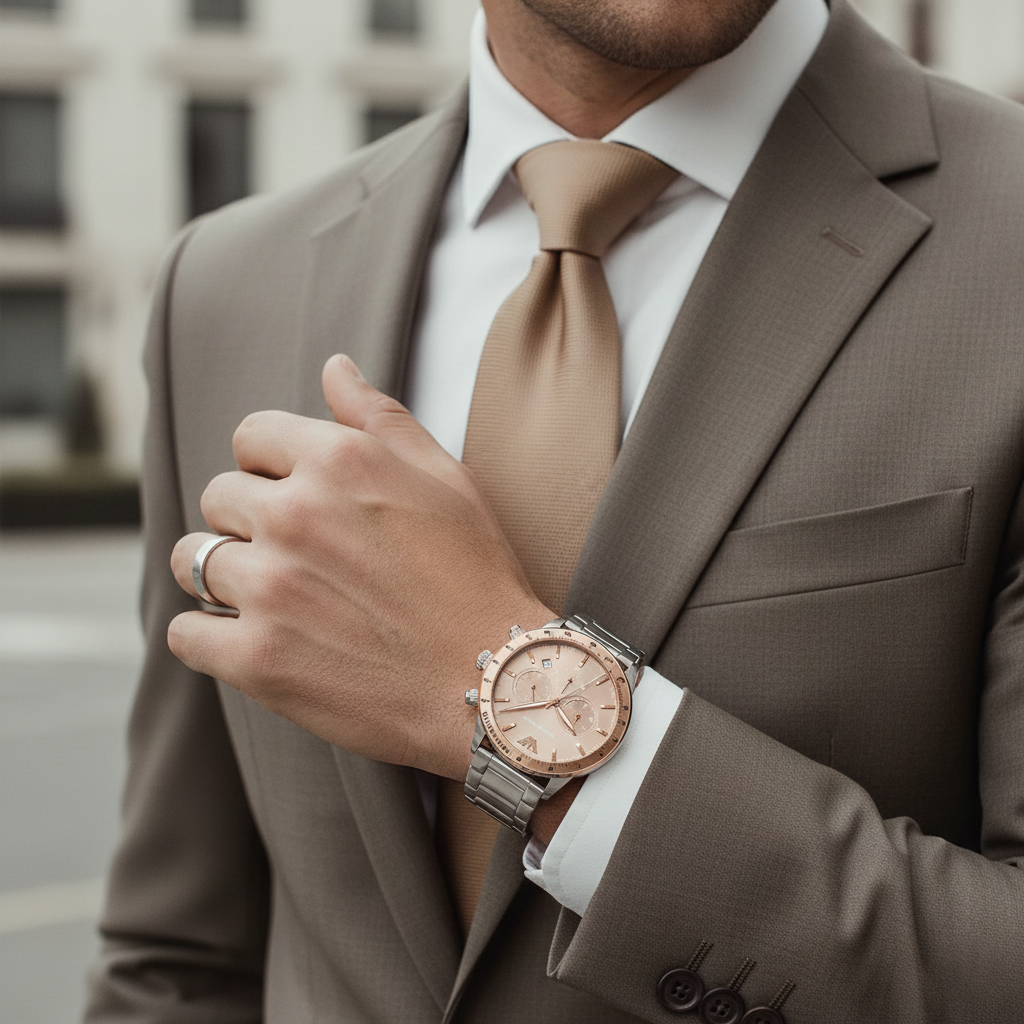 Emporio Armani AR11352 Men’s Champagne Dial Stainless Steel Mario Chronograph Watch - Luxury Hub Store