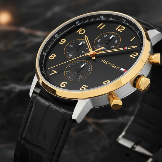 Tommy Hilfiger Leonard 1791986 Men’s Multi-Function Black Leather Watch