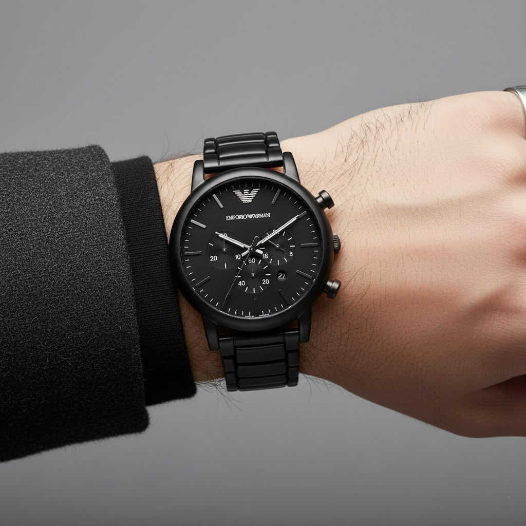 Emporio Armani AR1895 Men’s Black Dial Stainless Steel Luigi Chronograph Watch - Luxury Hub Store