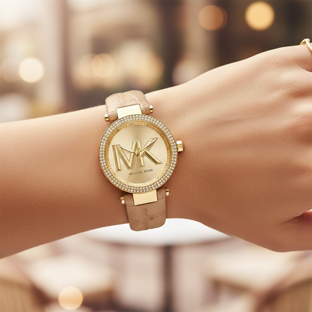 Michael Kors Parker MK4725 Women’s Gold Case Beige Leather Strap Analog Watch - Luxury Hub Store