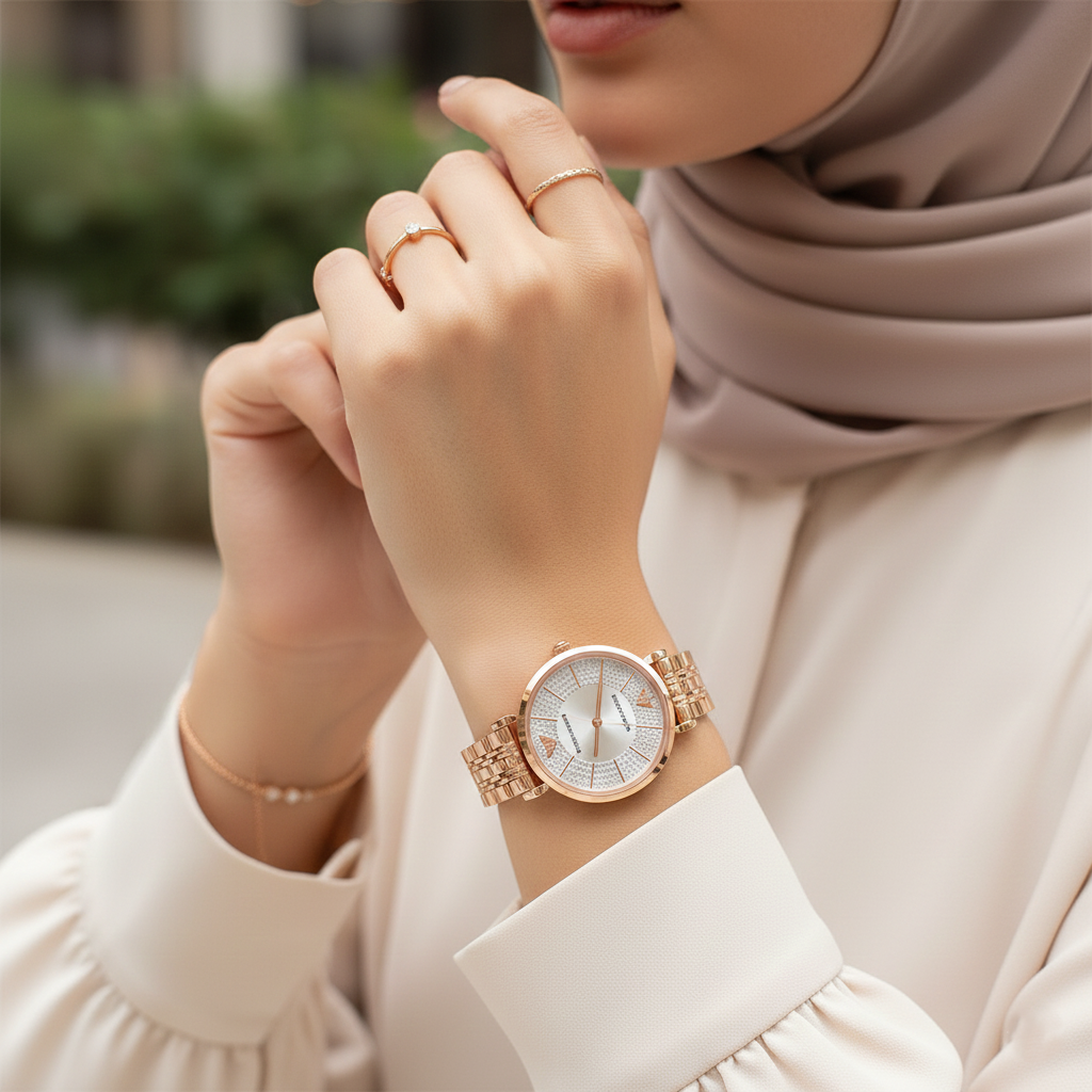 Emporio Armani AR11446 Women’s Silver Crystal Dial Rose Gold Gianni T-Bar Watch - Luxury Hub Store