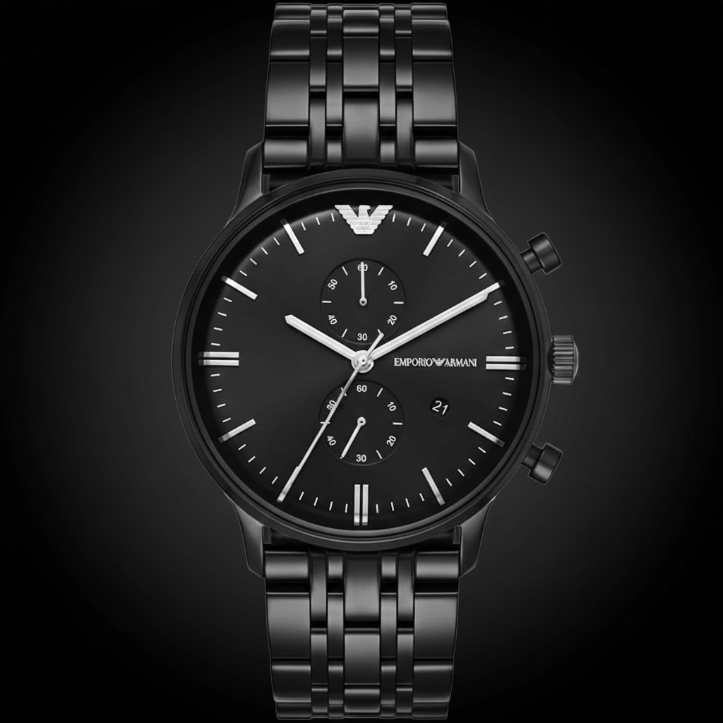 Emporio Armani AR1934 Men’s Black Dial Black Stainless Steel Chronograph Watch - Luxury Hub Store