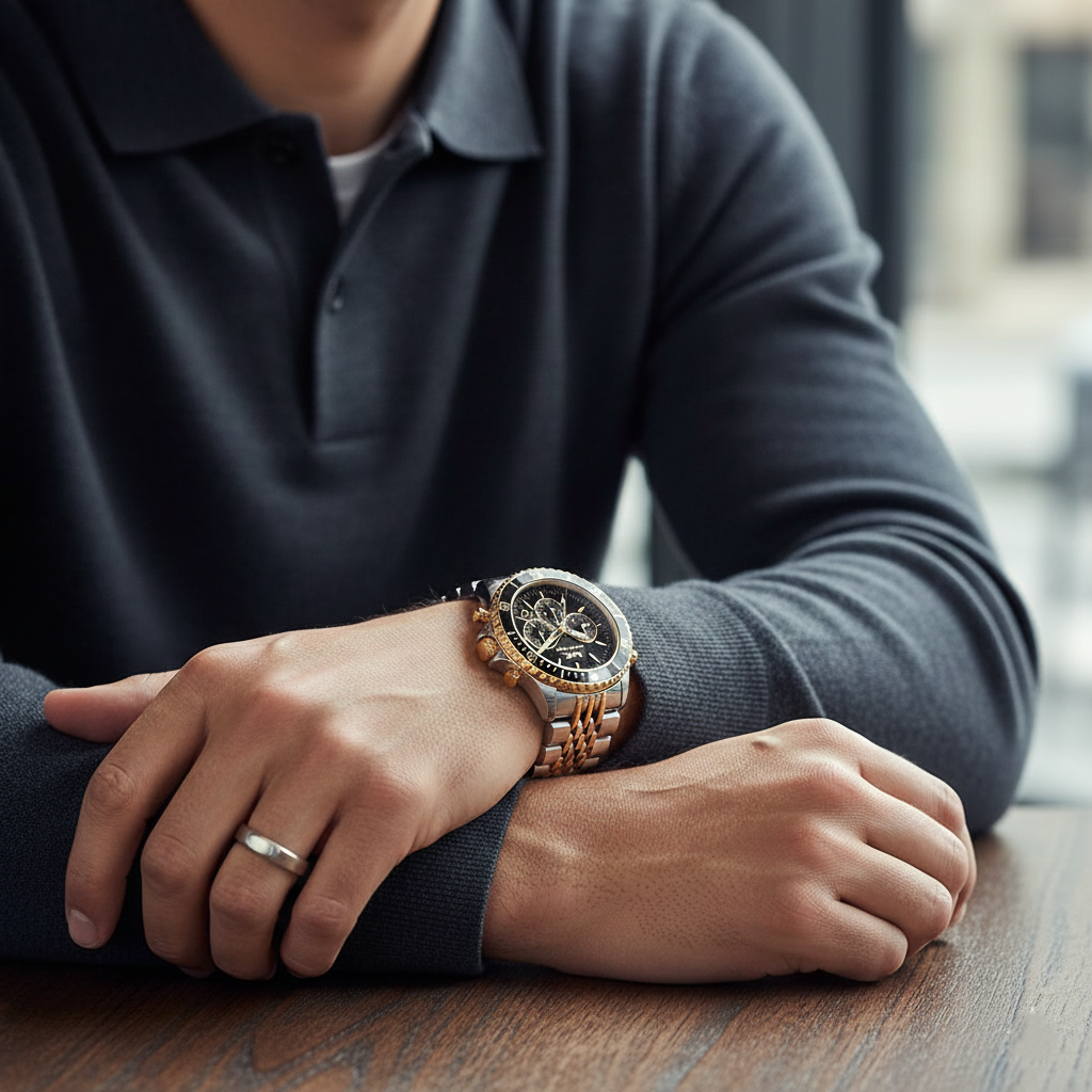 Michael Kors MK8872 Men’s Black Dial Two-Tone Stainless Steel Chronograph Watch - Luxury Hub Store