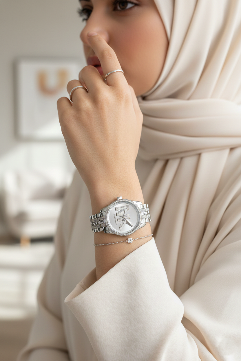 Michael Kors MK7542 Women’s Silver Dial Silver Stainless Steel Crystal Logo Watch - Luxury Hub Store