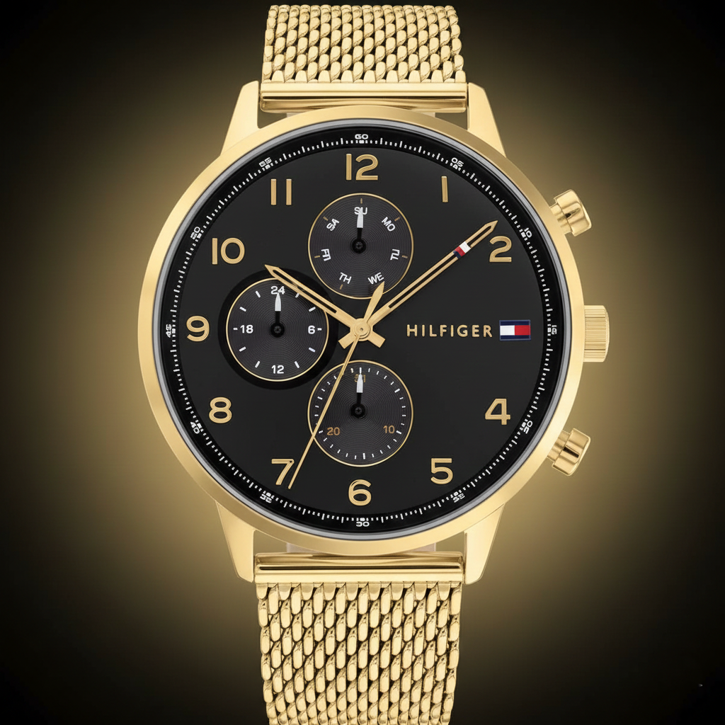 Tommy Hilfiger Leonard 1791989 Men's Multi-Function Gold Mesh Watch - Luxury Hub Store