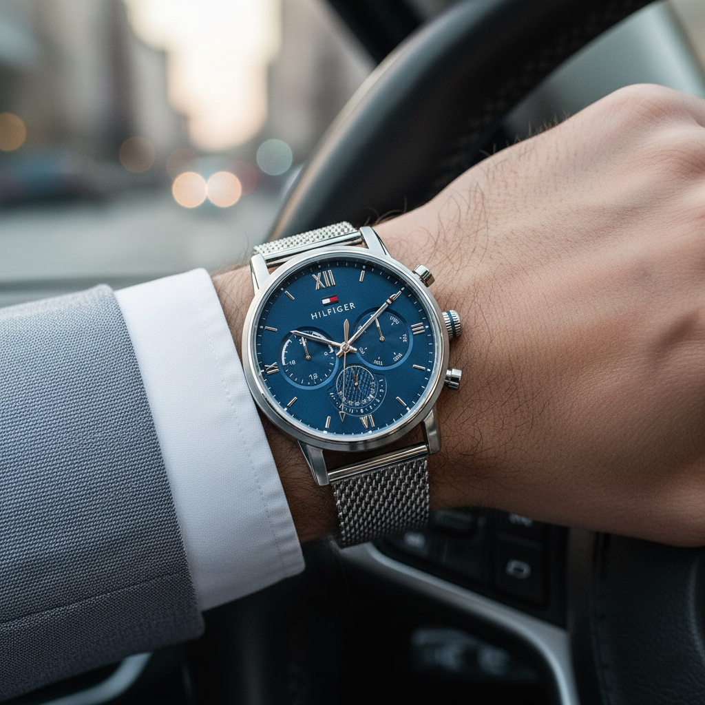 Tommy Hilfiger Sullivan 1791881 Men’s Blue Dial Silver Mesh Multi-Function Watch