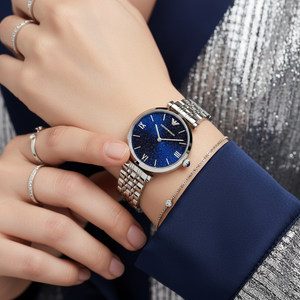 Emporio Armani AR11091 Women’s Blue Dial Silver Stainless Steel Gianni Watch - Luxury Hub Store
