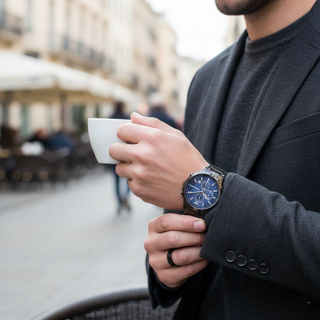 Emporio Armani AR11215 Men’s Blue Dial Gunmetal Stainless Steel Renato Watch - Luxury Hub Store