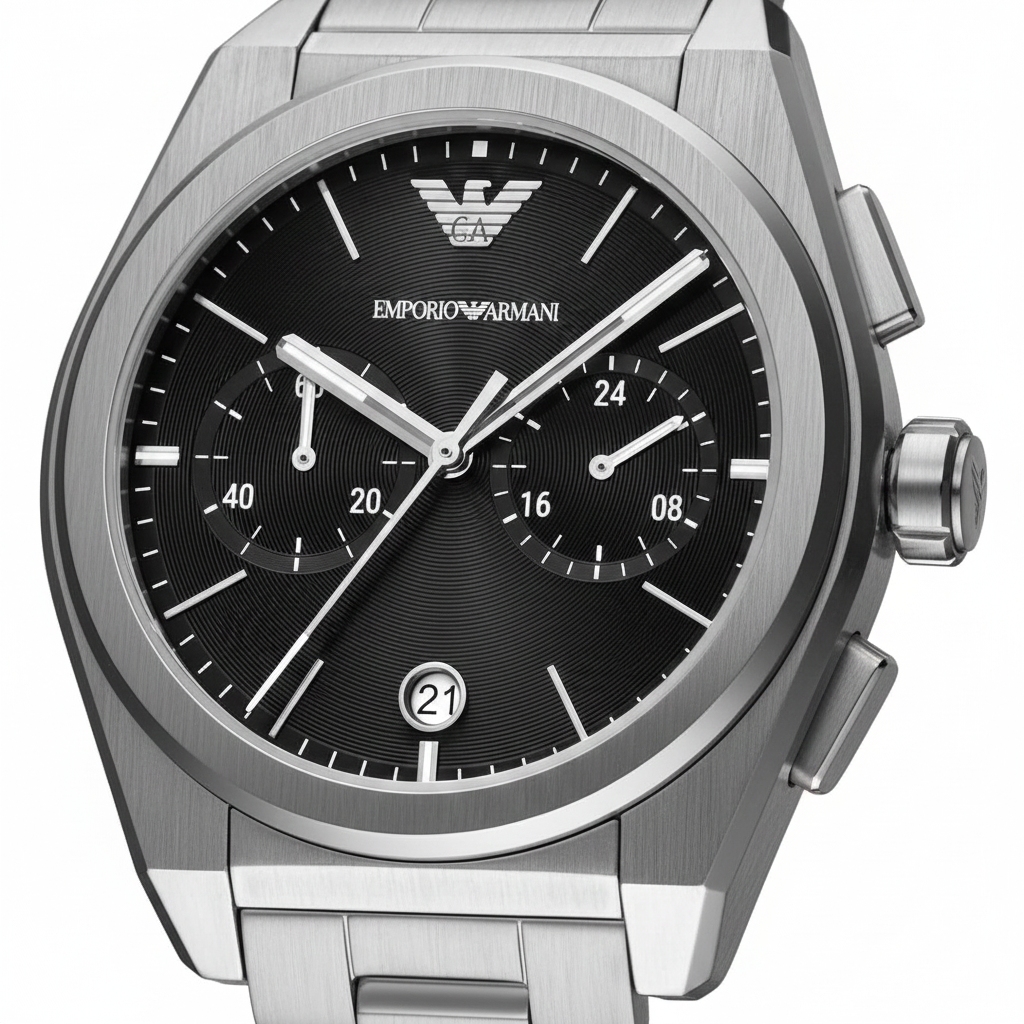 Emporio Armani AR11560 Men’s Black Dial Silver Stainless Steel Federico Chronograph Watch - Luxury Hub Store